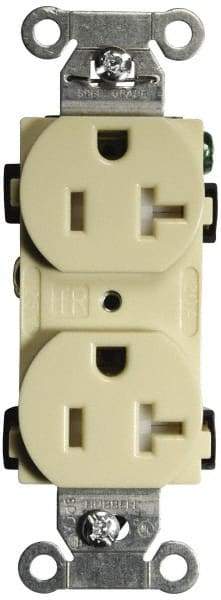 Hubbell Wiring Device-Kellems - 125 VAC, 20 Amp, 5-20R NEMA Configuration, Ivory, Specification Grade, Self Grounding Duplex Receptacle - 1 Phase, 2 Poles, 3 Wire, Flush Mount, Tamper Resistant - Strong Tooling