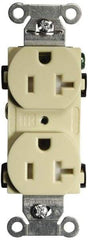 Hubbell Wiring Device-Kellems - 125 VAC, 20 Amp, 5-20R NEMA Configuration, Ivory, Specification Grade, Self Grounding Duplex Receptacle - 1 Phase, 2 Poles, 3 Wire, Flush Mount, Tamper Resistant - Strong Tooling