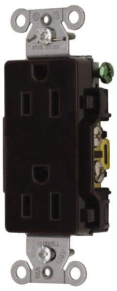 Hubbell Wiring Device-Kellems - 125 VAC, 15 Amp, 5-15R NEMA Configuration, Brown, Specification Grade, Self Grounding Duplex Receptacle - 1 Phase, 2 Poles, 3 Wire, Flush Mount - Strong Tooling