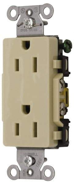 Hubbell Wiring Device-Kellems - 125 VAC, 15 Amp, 5-15R NEMA Configuration, Ivory, Specification Grade, Self Grounding Duplex Receptacle - 1 Phase, 2 Poles, 3 Wire, Flush Mount - Strong Tooling