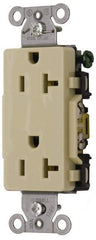 Hubbell Wiring Device-Kellems - 125 VAC, 20 Amp, 5-20R NEMA Configuration, Ivory, Specification Grade, Self Grounding Duplex Receptacle - 1 Phase, 2 Poles, 3 Wire, Flush Mount - Strong Tooling