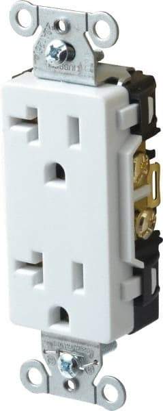 Hubbell Wiring Device-Kellems - 125 VAC, 20 Amp, 5-20R NEMA Configuration, White, Specification Grade, Self Grounding Duplex Receptacle - 1 Phase, 2 Poles, 3 Wire, Flush Mount - Strong Tooling