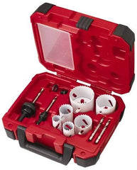 Milwaukee Tool - 10 Piece, 7/8" to 2-1/2" Saw Diam, Electrician's Hole Saw Kit - Bi-Metal, Toothed Edge, Pilot Drill Model No. 49-56-8010, Includes 6 Hole Saws - Strong Tooling