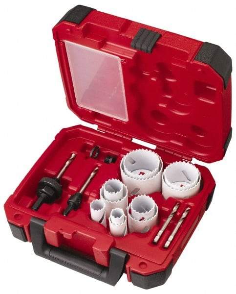 Milwaukee Tool - 15 Piece, 3/4" to 2-1/2" Saw Diam, General Purpose Hole Saw Kit - Bi-Metal, Toothed Edge, Pilot Drill Model No. 49-56-8010, Includes 11 Hole Saws - Strong Tooling