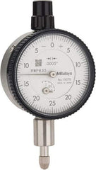 Mitutoyo - 1/8" Range, 0-25-0 Dial Reading, 0.0005" Graduation Dial Drop Indicator - 1-5/8" Dial, 0.05" Range per Revolution, 0.0005" Accuracy, Revolution Counter - Strong Tooling