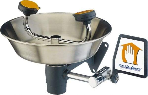 PRO-SAFE - Wall Mount, Stainless Steel Bowl, Eye & Face Wash Station - 1/2" Inlet, 30 psi Flow, 3 GPM Flow Rate - Strong Tooling