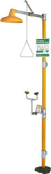 PRO-SAFE - 1-1/4" Inlet, 20 GPM shower Flow, Drench shower, Eye & Face Wash Station - No Bowl, Triangular Pull Rod & Push Flag Activated, Galvanized Steel Pipe, Plastic Shower Head, 3 GPM Bowl Flow, Corrosion Resistant, Top or Mid Supply - Strong Tooling