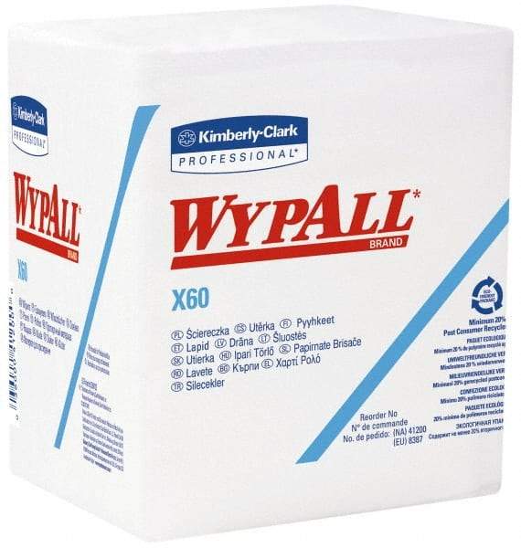 WypAll - X60 1/4 Fold Shop Towel/Industrial Wipes - Poly Pack, 12-1/2" x 12" Sheet Size, White - Strong Tooling