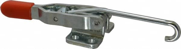 Lapeer - 200 Lb Capacity, Horizontal, J Hook, Flanged Base, Carbon Steel Pull Action Latch Clamp - 2-3/8" Drawing Movement, 5-11/16" OAL, Straight Handle - Strong Tooling