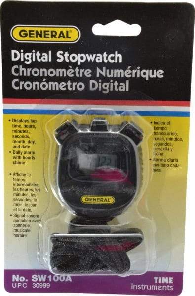 General - Small Display Stop Watch - Lithium Battery, Black - Strong Tooling