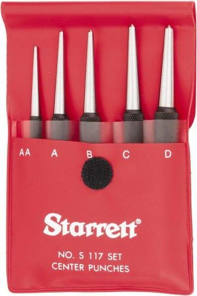 Starrett - 5 Piece, 1/16 to 5/32", Center Punch Set - Round Shank, Comes in Vinyl Pouch - Strong Tooling