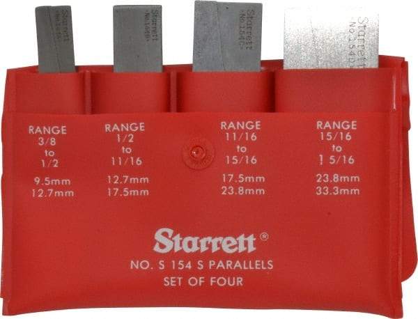 Starrett - 3/8 to 1-5/16 Inch Adjustable Parallel Set - 1-3/4 to 3-9/16 Inch Long, 9/32 Inch Thick, Includes Case, 4 Pieces - Strong Tooling