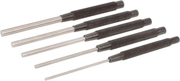 Starrett - 5 Piece, 1/8 to 3/8", Pin Punch Set - Round Shank, Comes in Plain Box - Strong Tooling