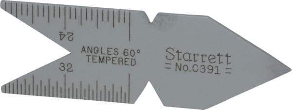 Starrett - 60° Angle, Satin Chrome Coated Steel Center Gage - 1/32 to 1/14 Inch Graduation - Strong Tooling