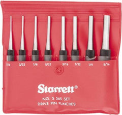 Starrett - 8 Piece, 1/16 to 5/16", Pin Punch Set - Round Shank, Comes in Vinyl Pouch - Strong Tooling