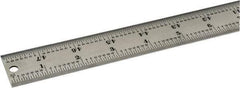 Starrett - 48" Long, 1/64, 1/32, 1/16, 1/8" Graduation, Rigid Spring Steel Rule - 4R Graduation Style, 1-1/4" Wide, Silver, Satin Chrome Finish - Strong Tooling