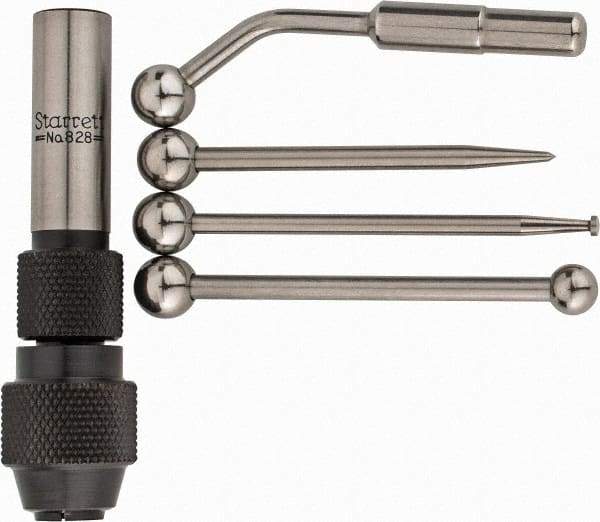 Starrett - Single End, Center Finder Set Mechanical - 0.25 Inch Head Diameter, Ball, Conical, Disc Head Type, Includes 4 Attachments, Case, Holder, 4 Pieces - Strong Tooling