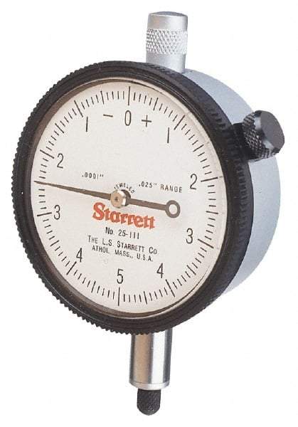 Starrett - 5" Range, 0-100 Dial Reading, 0.001" Graduation Dial Drop Indicator - 3-5/8" Dial, 0.1" Range per Revolution - Strong Tooling