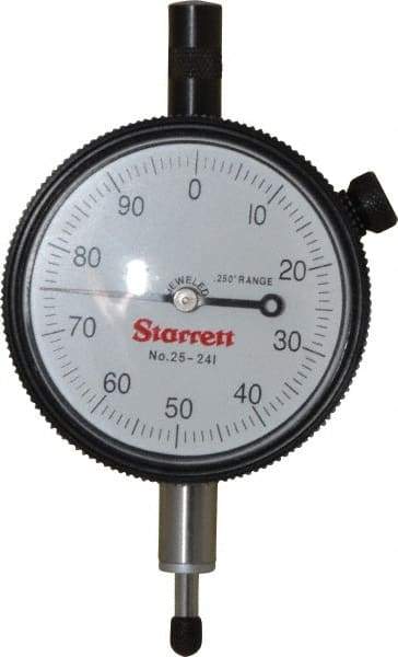 Starrett - 1/4" Range, 0-100 Dial Reading, 0.001" Graduation Dial Drop Indicator - 2-1/4" Dial, 0.1" Range per Revolution, Revolution Counter - Strong Tooling