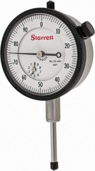 Starrett - 1" Range, 0-100 Dial Reading, 0.001" Graduation Dial Drop Indicator - 2-1/4" Dial, 0.1" Range per Revolution, Revolution Counter - Strong Tooling