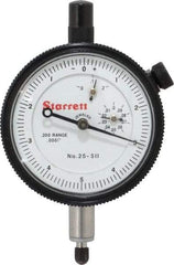 Starrett - 0.2" Range, 0-5-0 Dial Reading, 0.0001" Graduation Dial Drop Indicator - 2-1/4" Dial, 0.01" Range per Revolution, Revolution Counter - Strong Tooling