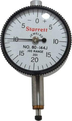 Starrett - 0.1" Range, 0-20-0 Dial Reading, 0.001" Graduation Dial Drop Indicator - 1-1/4" Dial, 0.04" Range per Revolution, Revolution Counter - Strong Tooling