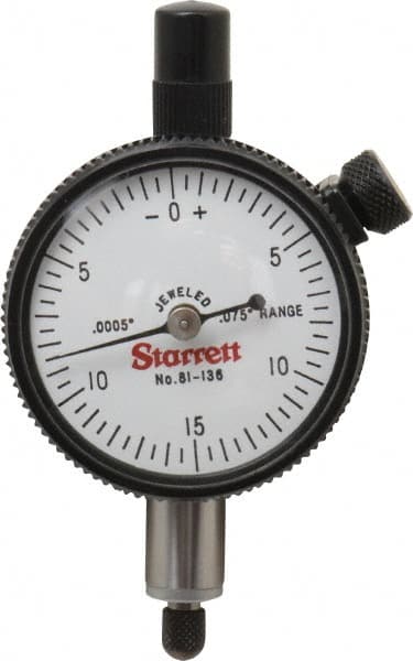 Starrett - 0.075" Range, 0-15-0 Dial Reading, 0.0005" Graduation Dial Drop Indicator - 1-11/16" Dial, 0.03" Range per Revolution, Revolution Counter - Strong Tooling