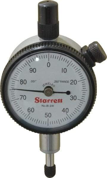 Starrett - 1/4" Range, 0-100 Dial Reading, 0.001" Graduation Dial Drop Indicator - 1-11/16" Dial, 0.1" Range per Revolution, Revolution Counter - Strong Tooling