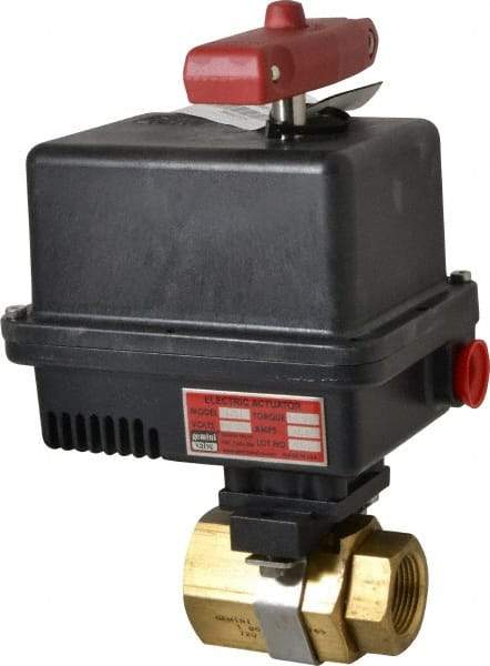 Gemini Valve - 1" Pipe, 720 psi WOG Rating Brass Electric Actuated Ball Valve - Reinforced PTFE Seal, Standard Port, Threaded (NPT) End Connection - Strong Tooling