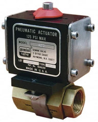 Gemini Valve - 3/4" Pipe, 720 psi WOG Rating Brass Pneumatic Double Acting with Solenoid Actuated Ball Valve - Reinforced PTFE Seal, Standard Port, Threaded (NPT) End Connection - Strong Tooling