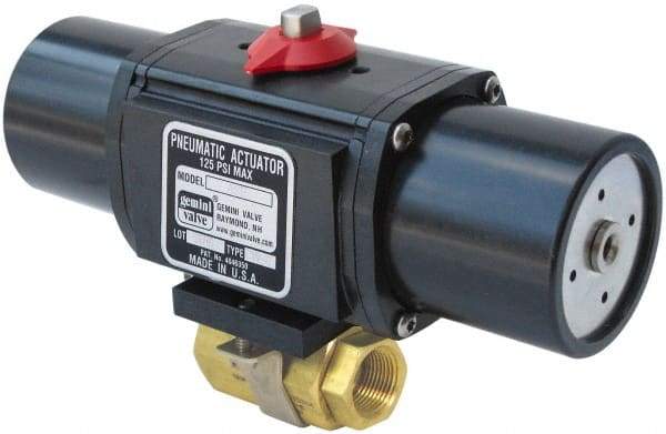 Gemini Valve - 2" Pipe, 720 psi WOG Rating Brass Pneumatic Spring Return with Solenoid Actuated Ball Valve - Reinforced PTFE Seal, Standard Port, Threaded (NPT) End Connection - Strong Tooling