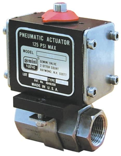 Gemini Valve - 1/2" Pipe, 720 psi WOG Rating Stainless Steel Pneumatic Double Acting with Solenoid Actuated Ball Valve - Reinforced PTFE Seal, Full Port, Threaded (NPT) End Connection - Strong Tooling