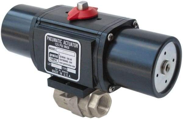 Gemini Valve - 1/2" Pipe, 720 psi WOG Rating Stainless Steel Pneumatic Spring Return with Solenoid Actuated Ball Valve - Reinforced PTFE Seal, Full Port, Threaded (NPT) End Connection - Strong Tooling