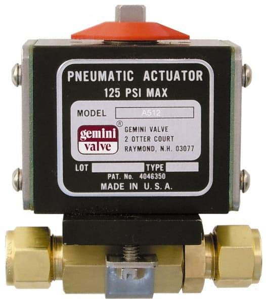 Gemini Valve - 3/4" Pipe, 1,000 psi WOG Rating Brass Pneumatic Double Acting with Solenoid Actuated Ball Valve - Reinforced PTFE Seal, Standard Port, TYLOK (Compression) End Connection - Strong Tooling