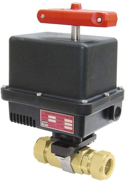 Gemini Valve - 1" Pipe, 1,000 psi WOG Rating Brass Electric Actuated Ball Valve - Reinforced PTFE Seal, Standard Port, TYLOK (Compression) End Connection - Strong Tooling