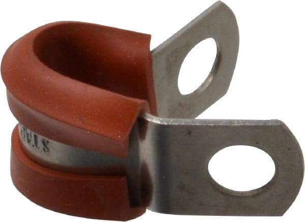 Made in USA - 1/4" Pipe, 1/4" Rod, Cushion Clamp - Gray & Red, Grade 304 Stainless Steel & Silicone Cushion - Strong Tooling