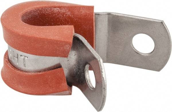 Made in USA - 3/8" Pipe, 3/8" Rod, Cushion Clamp - Gray & Red, Grade 304 Stainless Steel & Silicone Cushion - Strong Tooling