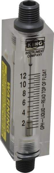 King - 1/4" FNPT Port Block Style, Inline Flowmeter - 100 Max psi, 12 GPH, Acrylic - Strong Tooling