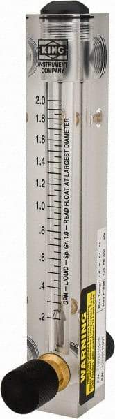 King - 1/2" M Port Block Style Panel Mount Flowmeter - 100 Max psi, 2 GPM, Acrylic - Strong Tooling