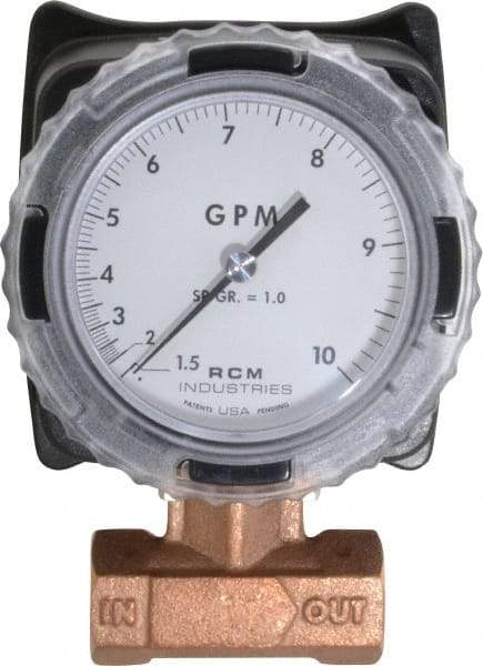 Made in USA - 3/4" NPT Port RCM Industries Flo-Gage Flowmeter - 180 Max psi, 1.5 to 10 GPM, Bronze - Strong Tooling