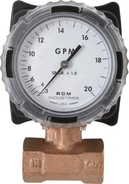 Made in USA - 1" NPT Port RCM Industries Flo-Gage Flowmeter - 180 Max psi, 3 to 20 GPM, Bronze - Strong Tooling