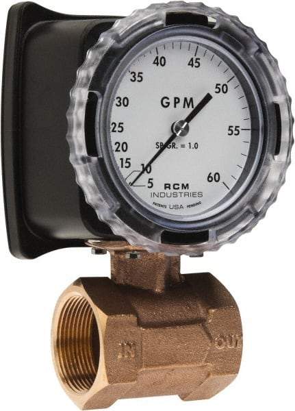 Made in USA - 1-1/2" NPT Port RCM Industries Flo-Gage Flowmeter - 180 Max psi, 5 to 60 GPM, Bronze - Strong Tooling