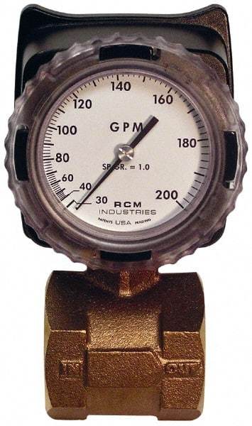 Made in USA - 2" NPT Port RCM Industries Flo-Gage Flowmeter - 180 Max psi, 30 to 200 GPM, Bronze - Strong Tooling