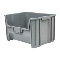 Quantum Storage - 75 Lb. Load Capacity, 15-1/4" Deep, Gray Polyethylene Hopper Stacking Bin - 12-7/16" High x 19-7/8" Wide x 15-1/4" Long - Strong Tooling