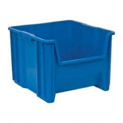 Quantum Storage - 75 Lb. Load Capacity, 17-1/2" Deep, Blue Polyethylene Hopper Stacking Bin - 12-1/2" High x 16-1/2" Wide x 17-1/2" Long - Strong Tooling