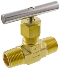 Parker - 3,000 Max psi, 1/2" Pipe, Brass, Inline Instrumentation Needle Valve - MNPT x MNPT End Connections - Strong Tooling