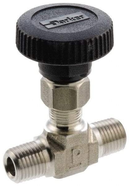 Parker - 5,000 Max psi, 3/8" Pipe, 316 Grade Stainless Steel, Inline Instrumentation Needle Valve - MNPT x MNPT End Connections - Strong Tooling