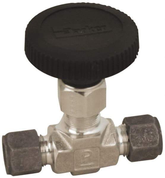 Parker - 5,000 Max psi, 1/8" Pipe, 316 Grade Stainless Steel, Inline Instrumentation Needle Valve - Compression x Compression CPI End Connections - Strong Tooling