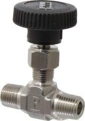 Parker - 5,000 Max psi, 1/4" Pipe, 316 Grade Stainless Steel, Inline Instrumentation Needle Valve - MNPT x MNPT End Connections - Strong Tooling