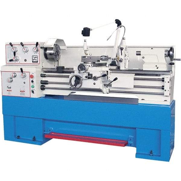 Summit - 14" Swing, 40" Between Centers, 120 Volt, Triple Phase Toolroom Lathe - 5MT Taper, 4 hp, 40 to 1,800 RPM, 1-1/2" Bore Diam, 36" Deep x 54" High x 78" Long - Strong Tooling